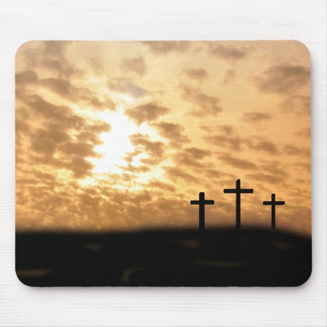 Reizende Kreuze und Sonnenuntergang "er ist Mousepad (Vorne)
