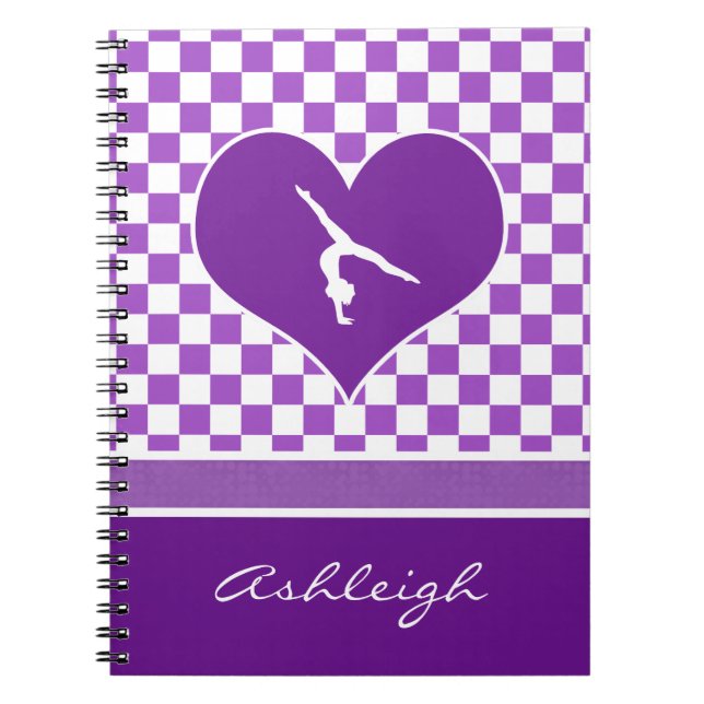 Reizende lila Checkered Gymnastik mit Monogramm Notizblock (Vorderseite)