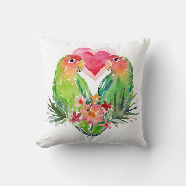 REIZENDE LOVEBIRDS tropischer Valentinsgruß Kissen (Vorderseite)