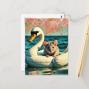 Reizende Maus auf einem Schwan-Tauchkörper Postkarte