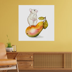 Reizende Maus auf einer Birne Poster