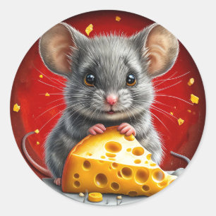 Reizende Maus hält Käse Runder Aufkleber