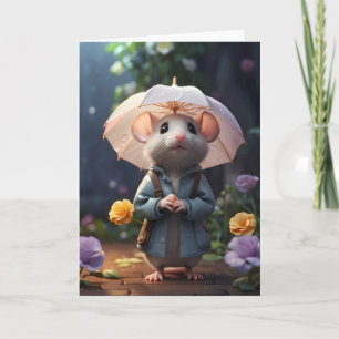 Reizende Maus Lila Blumen Illustration Leere Karte