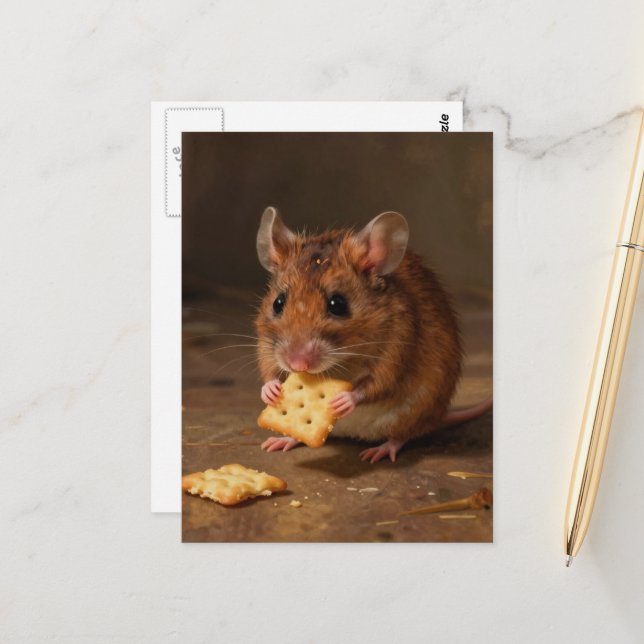 Reizende Maus mit einem Cracker Postkarte (Vorderseite/Rückseite Beispiel)