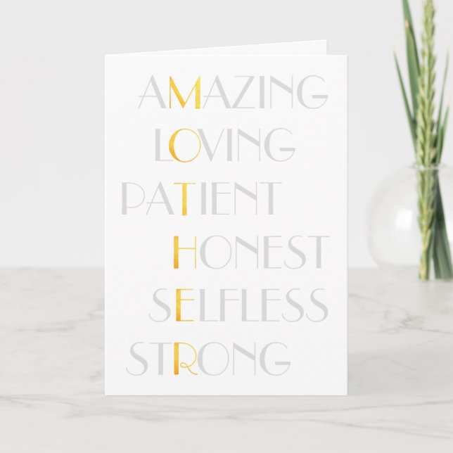 Reizende Mutter-Goldacrostic-Gedicht-Typografie Karte (Vorderseite)