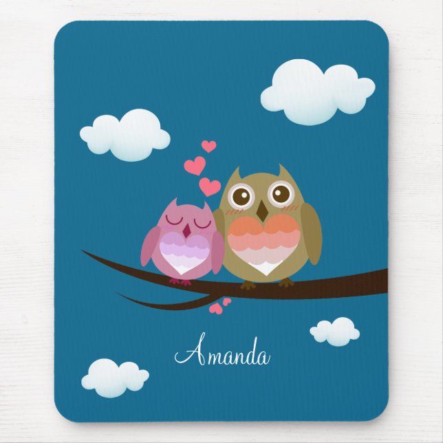 Reizende niedliche Eulen-Paare voll des Mousepad (Vorne)