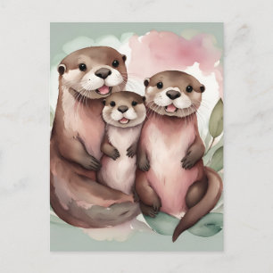 Reizende Otterfamilie Aquarell Postkarte