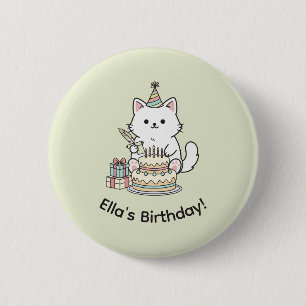 Reizende Party Cat Geburtstagskuchen Hellgelbe Kun Button