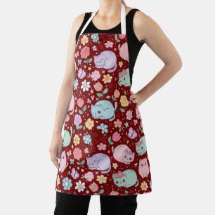 Reizende Pastell-Kawaii-Katze und Blumenmuster Schürze