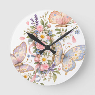 Reizende Pastell-Schmetterlingskunst Runde Wanduhr