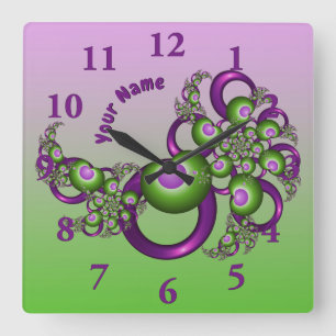 Reizende Pinke Grüne Herzen Abstrakter Fraktal Nam Quadratische Wanduhr