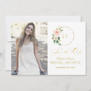 Reizende rosa errötende Blumen Gold Save The Date