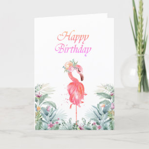 Reizende rosa Flamingos tropische Blumen Geburtsta Karte