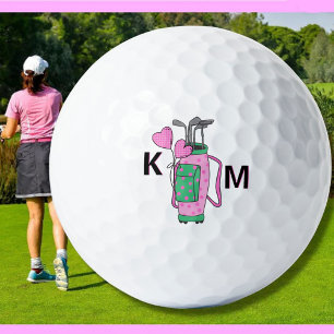 Reizende rosa Golfbag mit personalisiertem Monogra Golfball