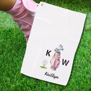 Reizende rosa Golfbag personalisiert mit Monogramm Golfhandtuch