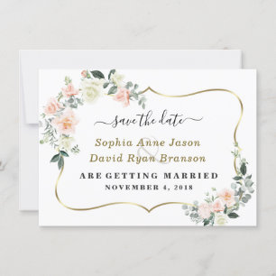 Reizende Rosa Weiße Blumen Hochzeit Kalligraphie Save The Date