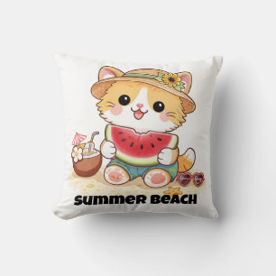 Reizende Strandkatze im Sommer Kissen