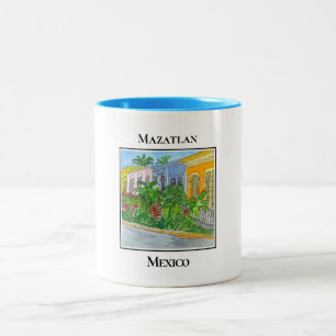 Reizende Straßen der Altstadt von Mazatlan Zweifarbige Tasse