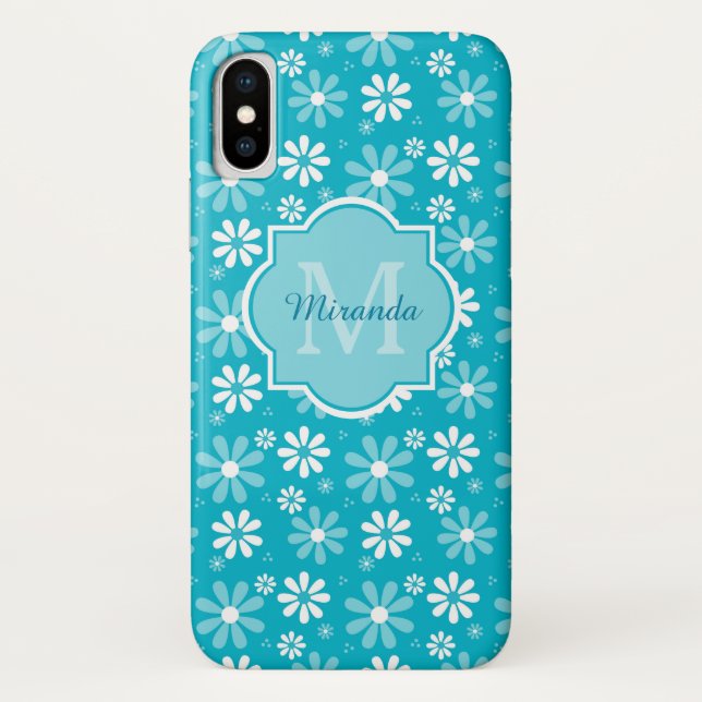 Reizende Türkis-Gänseblümchen-Blumen Monogramm und Case-Mate iPhone Hülle (Rückseite)