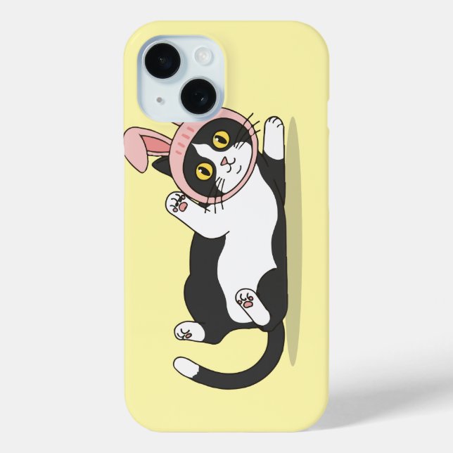 Reizende Tuxedo-Katze mit rosa Hasenohrenmütze Case-Mate iPhone Hülle (Rückseite)