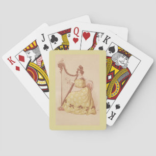 Reizende Vintage-Dame spielt Musik auf einer Harfe Spielkarten