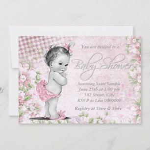Reizende Vintage-Rosa-Babyparty Einladung