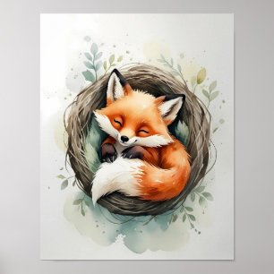 Reizende Wasserfarben-Illustration eines schlafend Poster