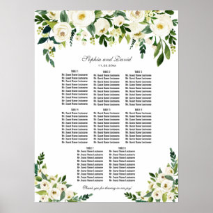 Reizende weiße Blumen Hochzeit Sitzplan Poster