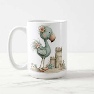 REIZENDER BLAUER FLAMINGO AM STRAND MIT SUNCASTLE KAFFEETASSE