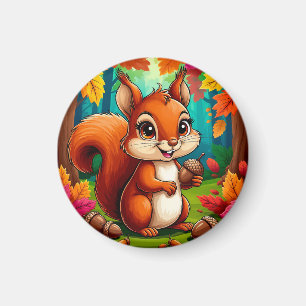Reizender Cartoon-Eichhörnchen-Charakter im Wald Magnet