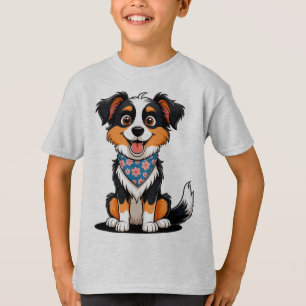 Reizender Cartoon-Welpe mit floraler Bandana T-Shirt