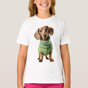 Reizender Dachshund in grünem Pullover für Kinder