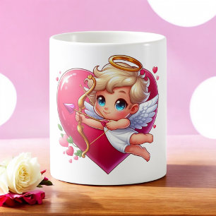 Reizender fliegender Cupido mit Herz und Pfeil  Kaffeetasse