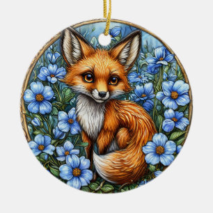Reizender Fuchs, umgeben von lebendigen blauen Blu Keramik Ornament