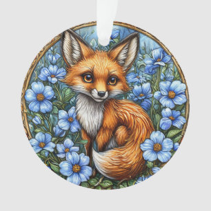 Reizender Fuchs, umgeben von lebendigen blauen Blu Ornament