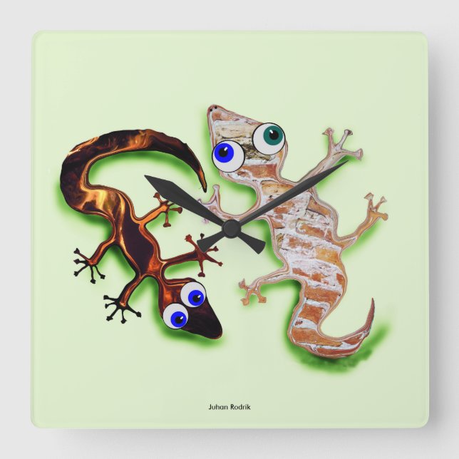 Reizender Gecko Quadratische Wanduhr (Vorderseite)