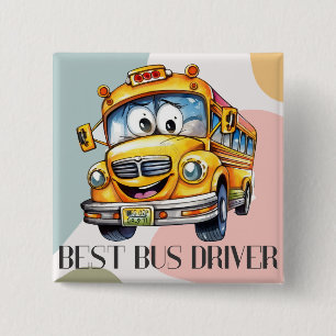 Reizender Gelber Cartoon-Bester-Schulbusfahrer Button
