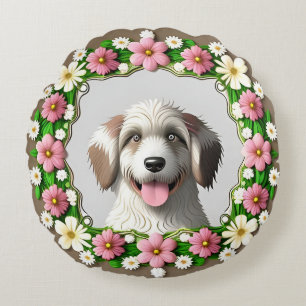 Reizender Hund, eingerahmt von leuchtendem Design Rundes Kissen