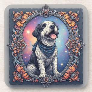 Reizender Hund, umrahmt von farbenfrohen Blumen Getränkeuntersetzer