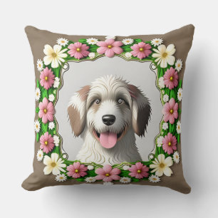 Reizender Hund, umrahmt von leuchtendem Design Kissen