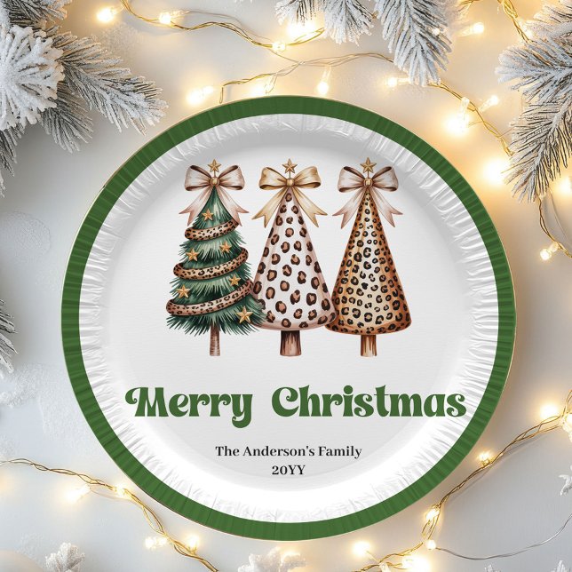 Reizender Leopard-Weihnachtsbaum mit individuellem Pappteller (Festive Christmas Tree Editable Name Paper Plates)