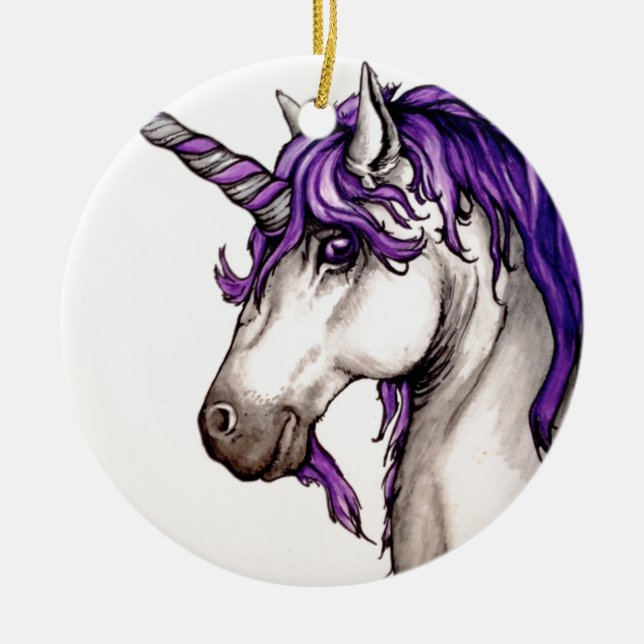 Reizender lila Unicorn Keramikornament (Vorne)