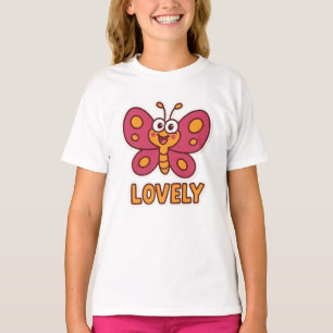 Reizender Rosa Schmetterling Niedliche Cartoon-In T-Shirt