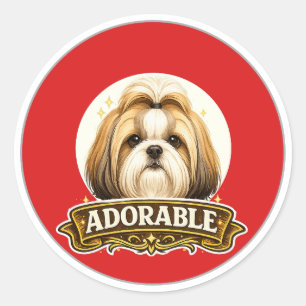Reizender Shih Tzu-Hund im Vintage-Abzeichen Runder Aufkleber