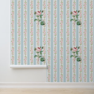 Reizender Vintage-Rosenstreifen-Charm Tapete