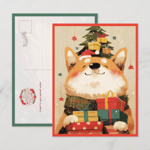 Reizender walisischer Corgi mit Weihnachtsgeschenk Postkarte