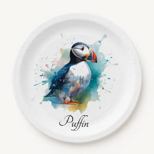 Reizender Wasserfarben-Papageientaucher, individue Pappteller
