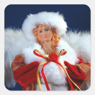 Reizender Weihnachtsengelsdruck Quadratischer Aufkleber