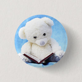 Reizender weißer Teddybär las Buch Button