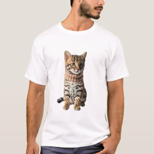 Reizendes Bengalkätzchen mit gestrickter Schärpe T-Shirt